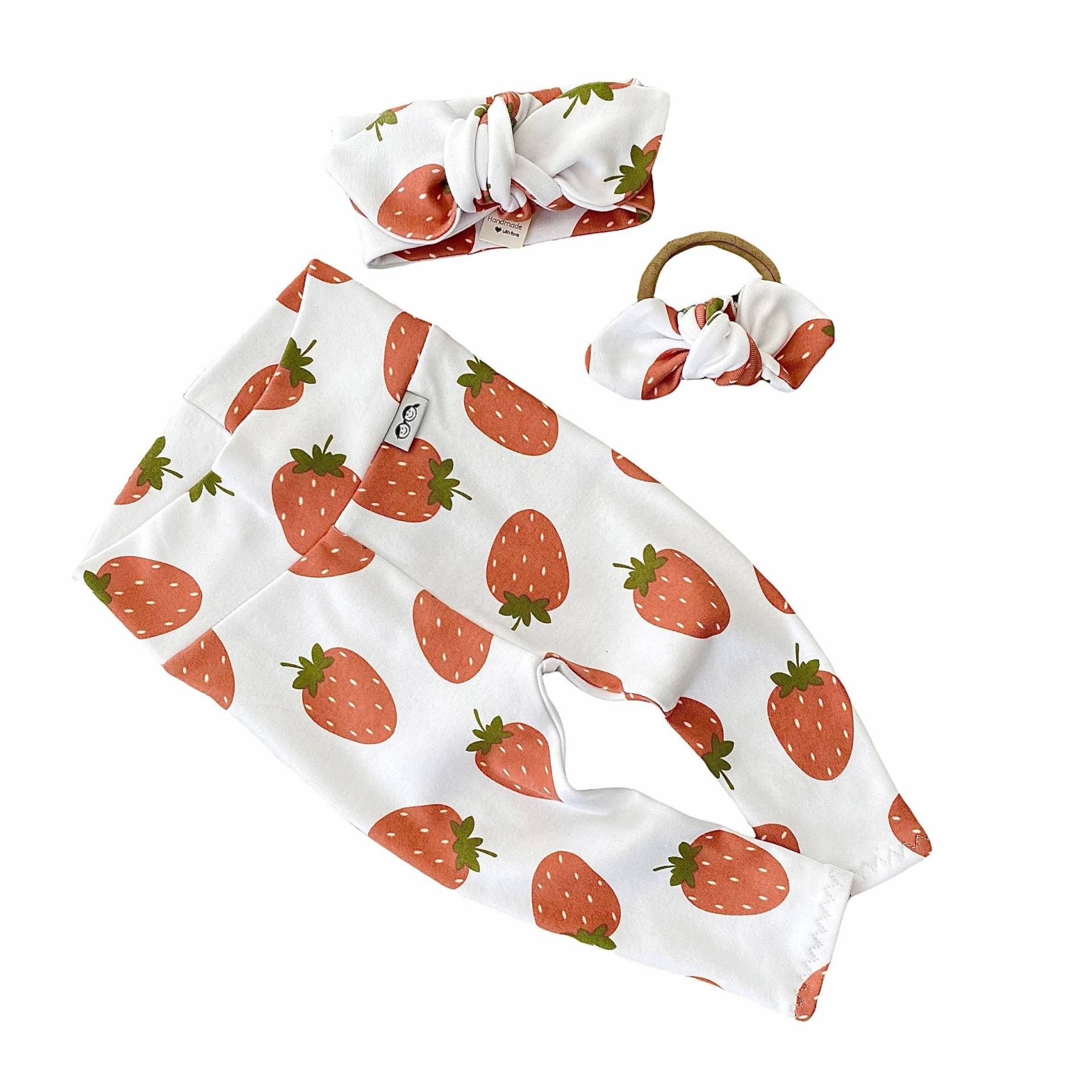 Erdbeeren Auf Weißen Leggings Und/Oder Stirnband Set, Frühchen Mädchen Kleidung, Neugeborenen Coming Home Outfit, Süße Kleinkind Hose, Beere Print von DudisDesign