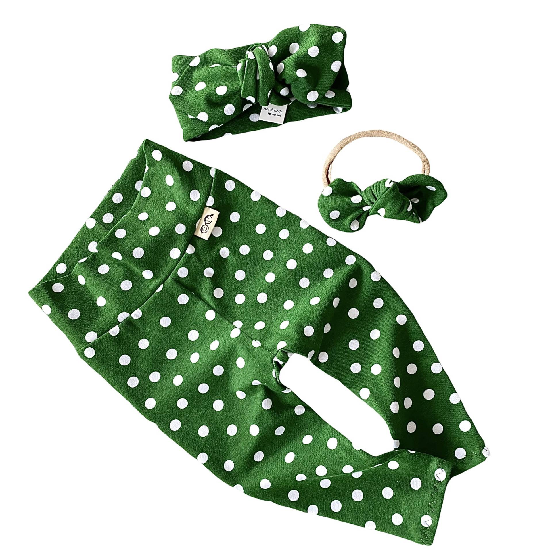 Grün-Weiße Polka Dot Leggings Und/Oder Haarband Mit Knoten, Baby-Geschenk, Neugeborenes Nach Hause Kommen Outfit, Frühchen Kleidung, Kleinkind Hose von DudisDesign