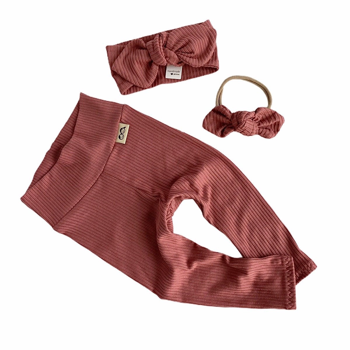 Mauve Rib Leggings Und/Oder Top Knot Stirnband Set, Unisex Boho Baby, Preemie Mädchen Kleidung, Neugeborene Nach Hause Kommen Outfit, Süße von DudisDesign