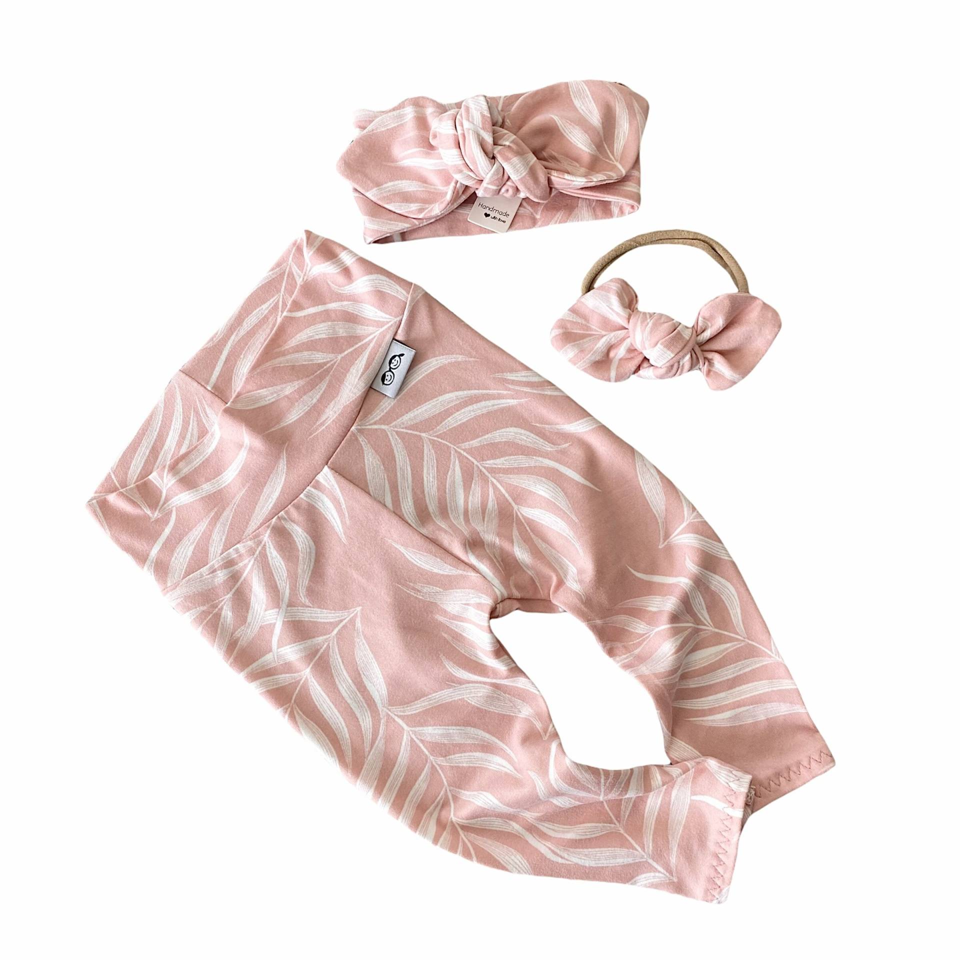 Rosa Pampas Blätter Leggings Und/Oder Top Knot Stirnband Set, Frühchen Mädchen Kleidung, Neugeborene Coming Home Outfit, Süße Kleinkind Hose von DudisDesign
