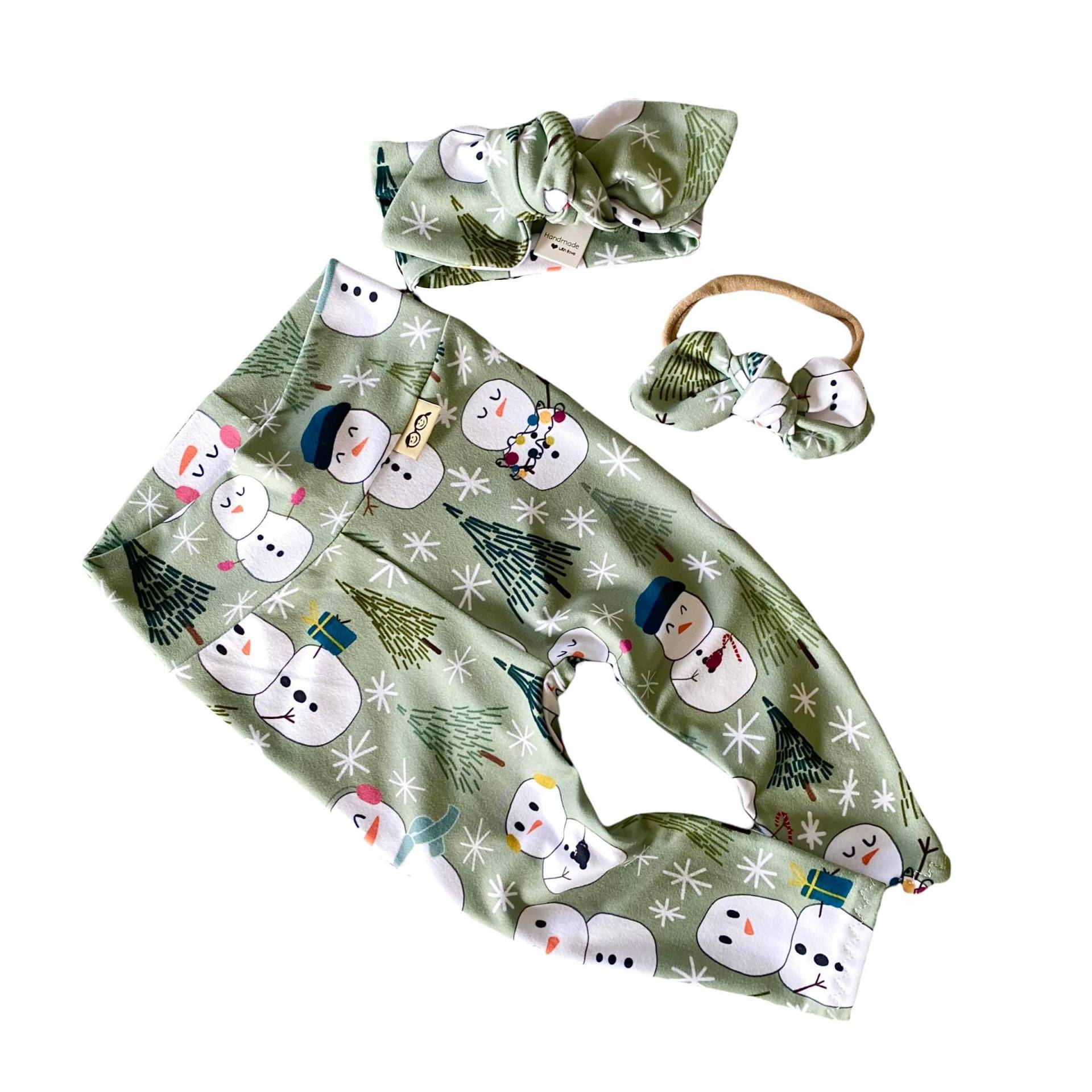 Schneemann Weihnachten Leggings Und/Oder Stirnband, Unisex Urlaub Baby Hose, Frühchen Geschenk Set, Neugeborene Mädchen Nach Hause Kommen Outfit von DudisDesign