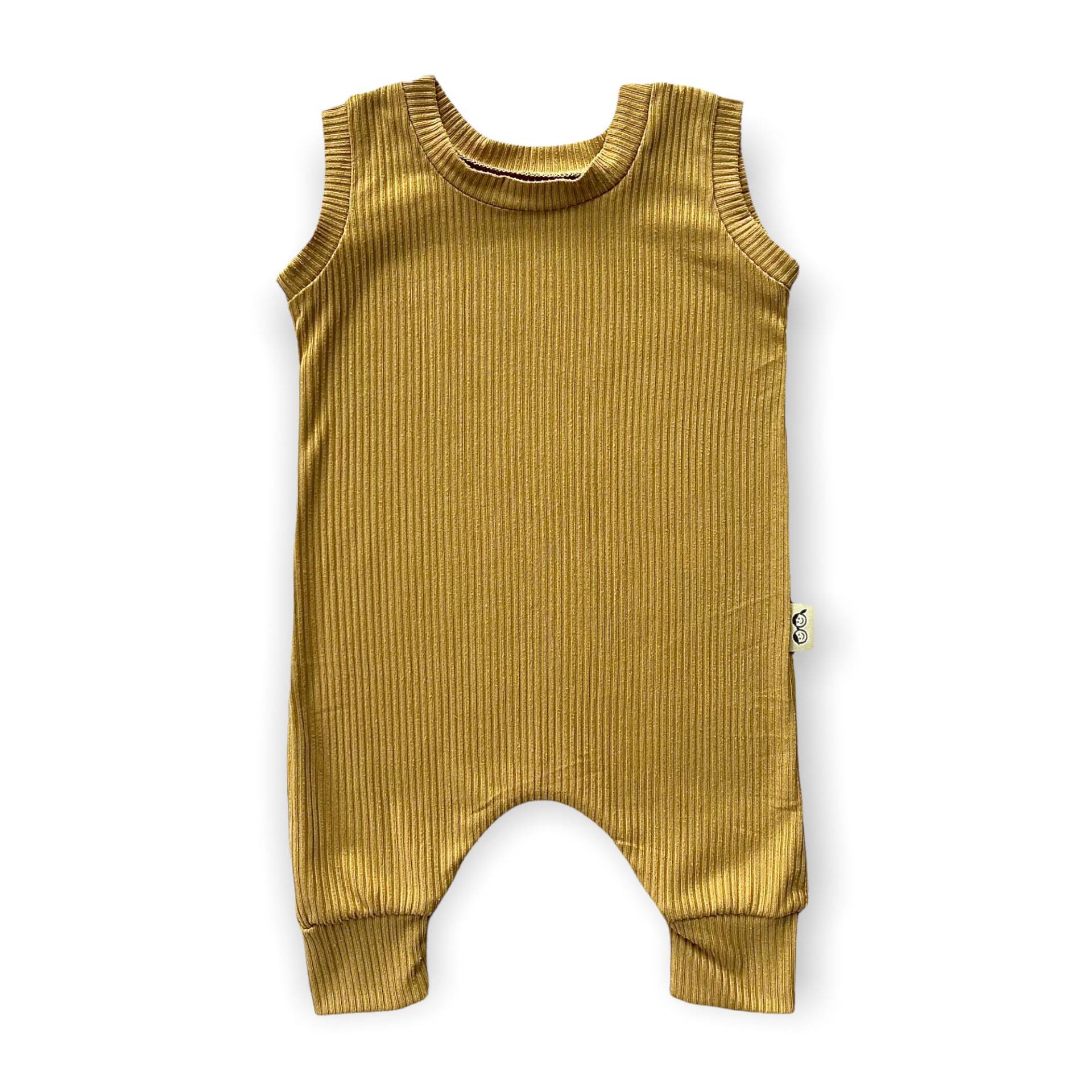 Senf Rib Harem, Baby Kleidung, Strampler, Mädchen Jungen Unisex Overall, Sommer Earth Tone Set von DudisDesign