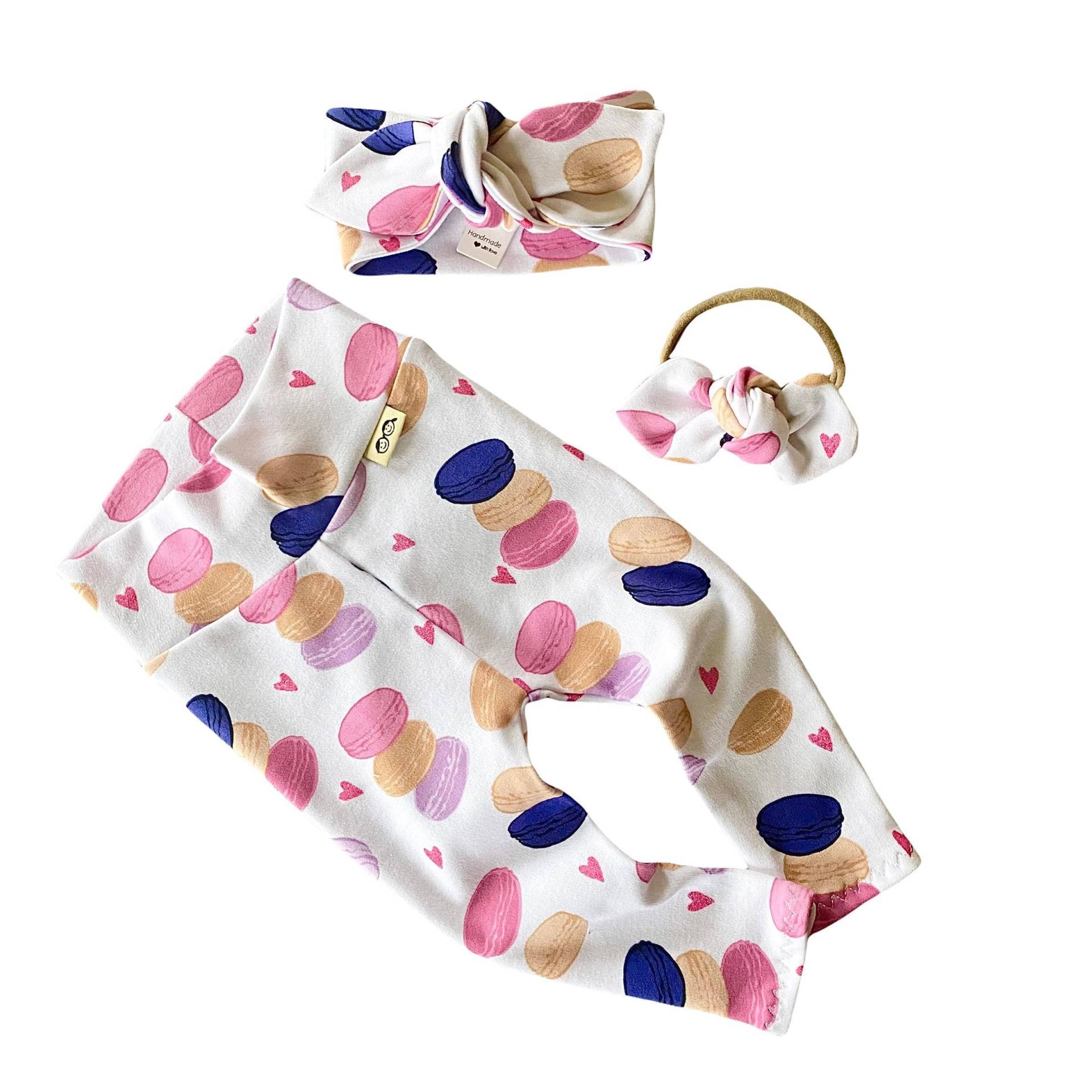 Valentinstag Macarons Leggings Und/Oder Stirnbänder Set, Preemie Mädchen Kleidung, Neugeborene Nach Hause Kommen Outfit, Baby Hosen & Schleifen, Set von DudisDesign