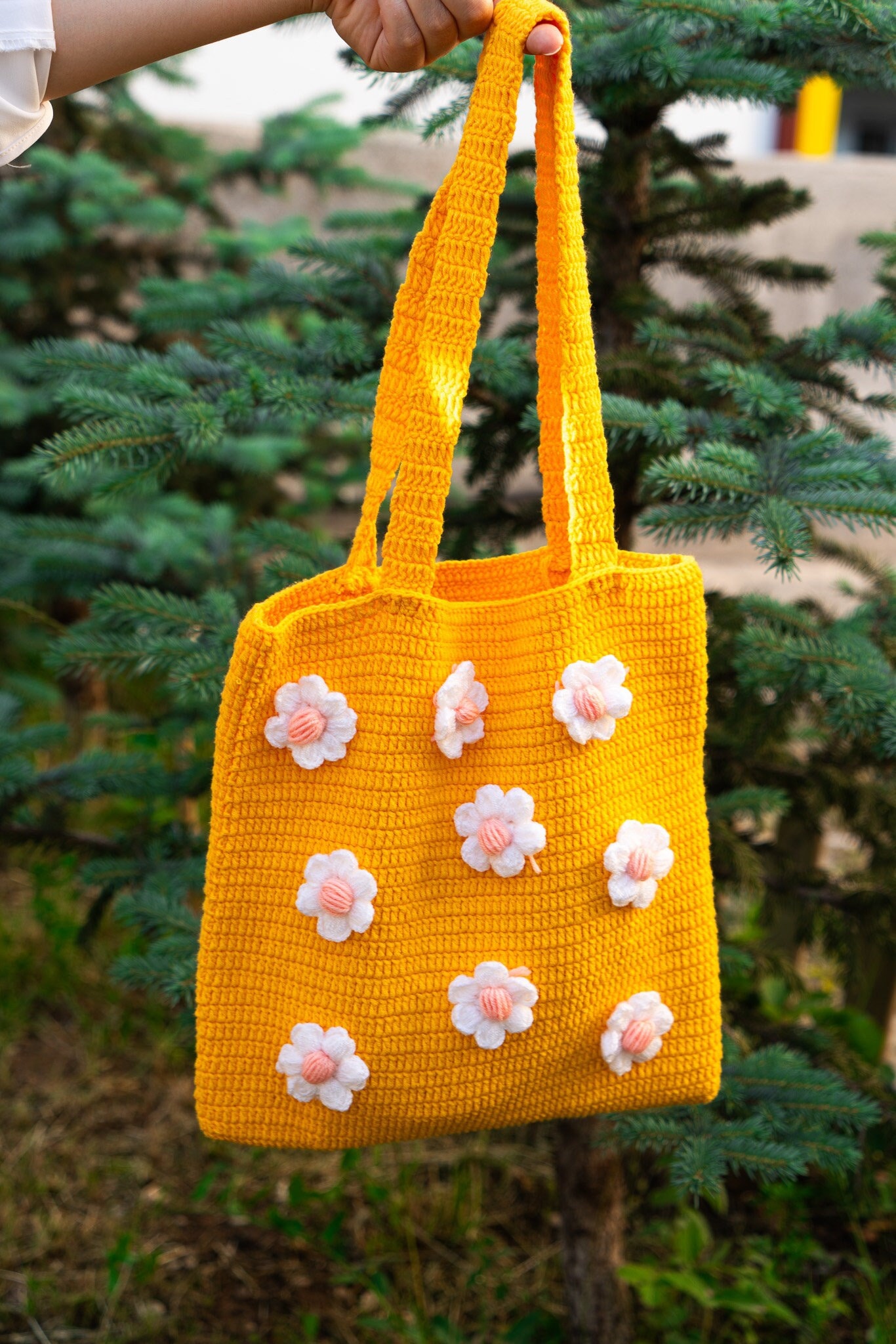 Daisy Crochet Tote Bag Handgemachte Gelbe Blumentasche Aus Baumwolle von DudonStill