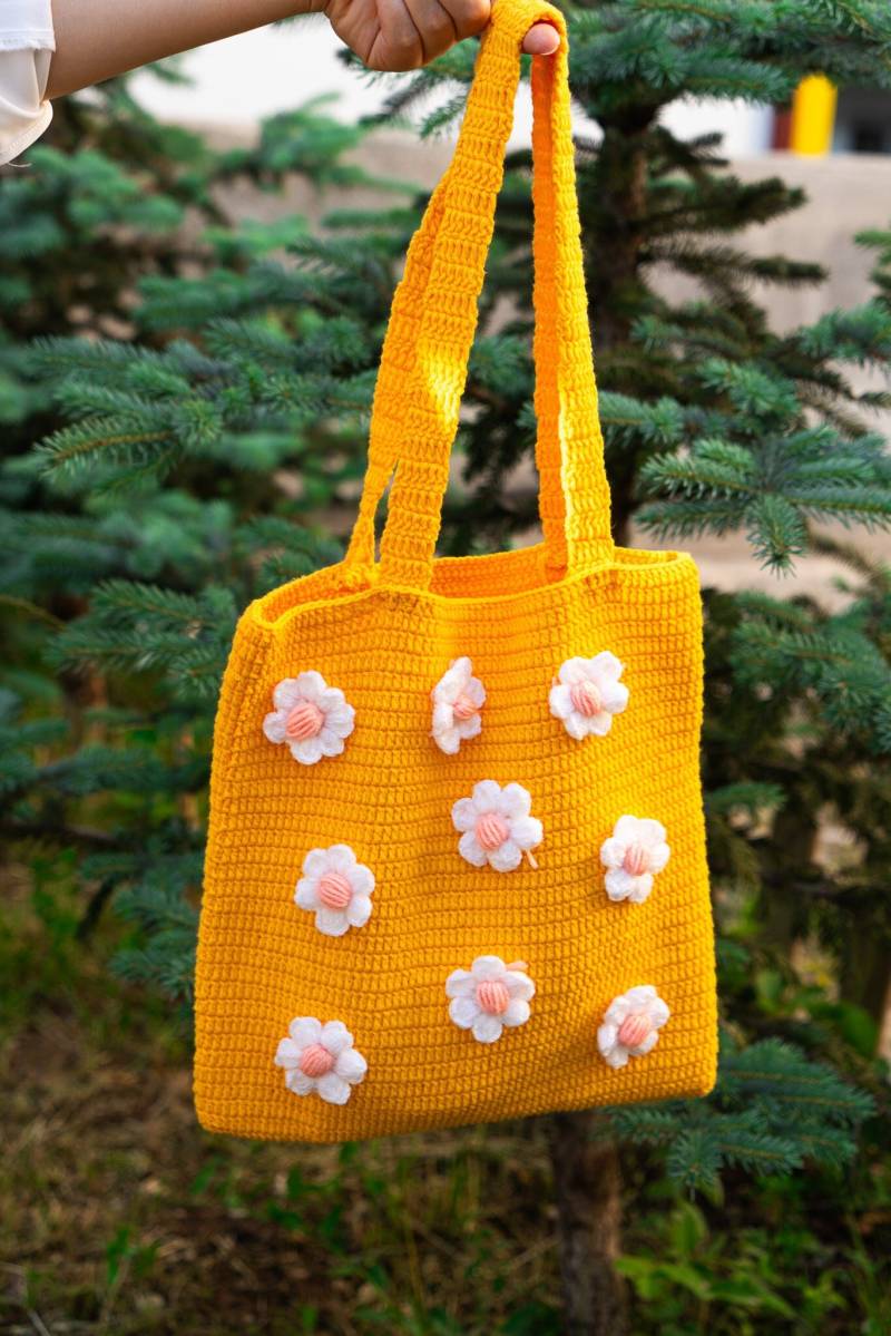 Daisy Crochet Tote Bag Handgemachte Gelbe Blumentasche Aus Baumwolle von DudonStill