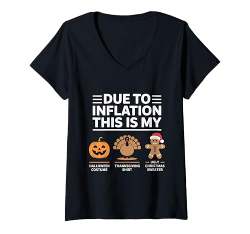 Damen Aufgrund der Inflation ist Dies Mein Halloween-Weihnachts-Erntedankfest T-Shirt mit V-Ausschnitt von Due To Inflation This Is My Halloween Costume
