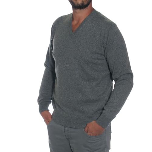 Duemme Maglieria Cashmere - Herren, Pullover, Pullover, Strick, 100% Kaschmir, V-Ausschnitt, klassische Passform, Basic, dunkelgrau, 52 von Duemme Maglieria Cashmere