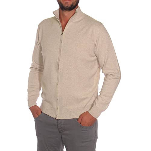 Duemme Maglieria Cashmere - Herren, Strickjacke, aus Seide und Kaschmirwolle, Stehkragen, klassische Passform, mit langem Reißverschluss, Beige 1, 50 von Duemme Maglieria Cashmere