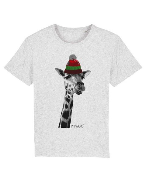 DüsselGreen Unisex T-Shirt bedruckt aus Bio Baumwolle | Giraffe mit Beanie Mütze Bunt von DüsselGreen