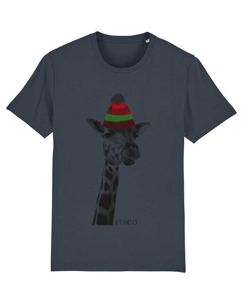 DüsselGreen Unisex T-Shirt bedruckt aus Bio Baumwolle | Giraffe mit Beanie Mütze Bunt von DüsselGreen