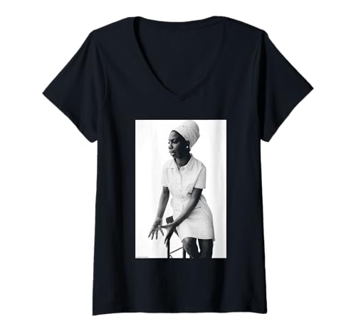 Damen Jazz Gospel Sängerin Nina Simone Duffy Archivfotografie T-Shirt mit V-Ausschnitt von Duffy Archive Photography