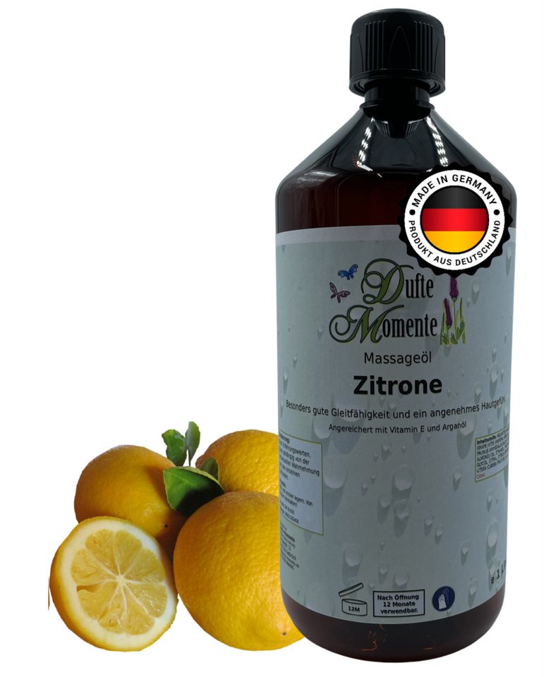 Dufte Momente Massageöl Zitrone 250ml - 3L, Paraffinölbasis, vegan & ohne Tierversuche von Dufte Momente