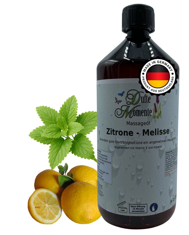 Dufte Momente Massageöl Zitrone-Melisse 250ml - 3L, Paraffinölbasis, vegan & ohne Tierversuche von Dufte Momente