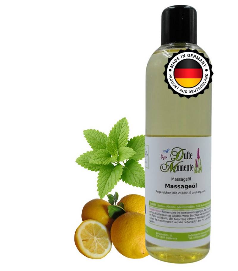Dufte Momente Massageöl Zitrone-Melisse 250ml - 3L, Paraffinölbasis, vegan & ohne Tierversuche von Dufte Momente