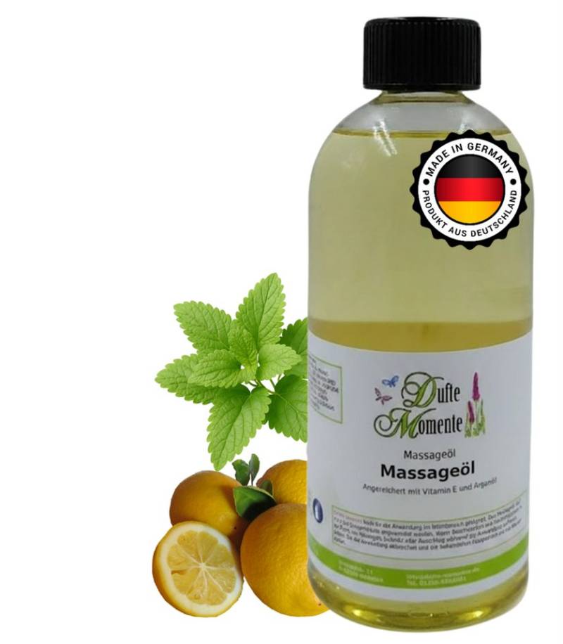 Dufte Momente Massageöl Zitrone-Melisse 250ml - 3L, Paraffinölbasis, vegan & ohne Tierversuche von Dufte Momente