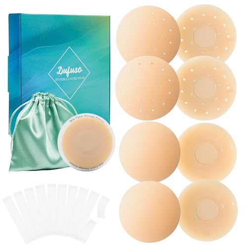Dufuso Nippelpads - 8 Stück, Nipple Cover Damen mit Brustwarzenschutz - Wiederverwendbar & Waschbar Silikon Selbstklebende Nippelabdeckungen - 8.5CM Ultra Dünne von Dufuso