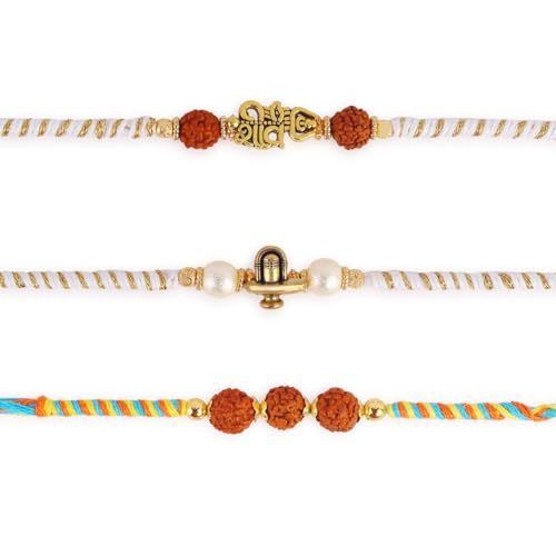 Dugan Om Rakhi für Bruder, 3-teiliges Akhi-Set mit Rakhi-Grußkarte, Roli Chawal-Paket – Raksha Bandhan Rudraksha Shiv Rakhi Armband für Bruder Rakhi für Bhaiya – GMRK011 Dugan Om Rakhi für Bruder, 3-teiliges Akhi-Set mit Rakhi-Grußkarte, Roli Chawal-Paket – Raksha Bandhan Rudraksha Shiv Rakhi Armband für Bruder Rakhi für Bhaiya – GMRK011 von Dugan