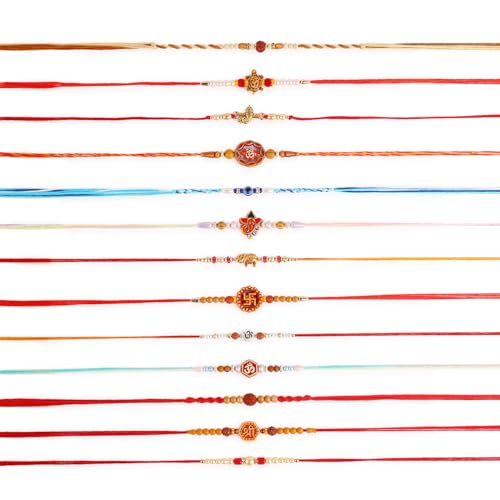 Dugan Rakhi-Set mit 12 Rakhi-Grußkarten, Roli Chawal-Paket – Raksha Bandhan Rudraksha Rakhi Armband für Bruder Om Ganesha Rakhi für Bhaiya – GMRK015 Dugan Rakhi-Set mit 12 Rakhi-Grußkarten, Roli Chawal-Paket – Raksha Bandhan Rudraksha Rakhi Armband für Bruder Om Ganesha Rakhi für Bhaiya – GMRK015 von Dugan