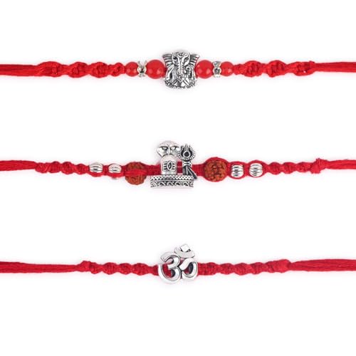 Dugan Silbernes Ganesh Rakhi für Bruder, 3er-Set, Rakhi-Set mit Rakhi-Grußkarte, Roli Chawal-Paket – Raksha Bandhan Rudraksha Rakhi Armband für Bruder Om Rakhi für Bhaiya – GMRK012 Dugan Silbernes Ganesh Rakhi für Bruder, 3er-Set, Rakhi-Set mit Rakhi-Grußkarte, Roli Chawal-Paket – Raksha Bandhan Rudraksha Rakhi Armband für Bruder Om Rakhi für Bhaiya – GMRK012 von Dugan