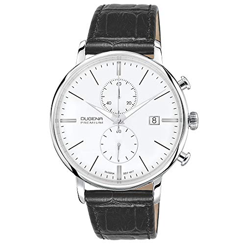 Dugena Herren-Armbanduhr 7000168 Festa, Chronograph, weißes Zifferblatt, Edelstahlgehäuse, Saphirglas, Lederarmband, Dornschließe, 5 bar von Dugena
