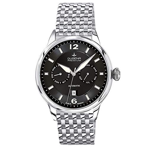 DUGENA Herren-Armbanduhr 7090304 Kappa Kalender, Automatik, schwarzes Zifferblatt, Edelstahlgehäuse, Saphirglas, Edelstahlarmband, Doppelfaltdrückerschließe, 5 bar von Dugena