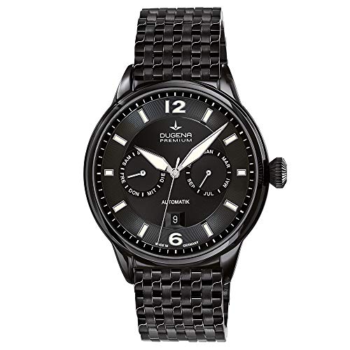 DUGENA Herren-Armbanduhr 7090305 Kappa Kalender, Automatik, schwarzes Zifferblatt, Edelstahlgehäuse, Saphirglas, Edelstahlarmband, Doppelfaltdrückerschließe, 5 bar von Dugena