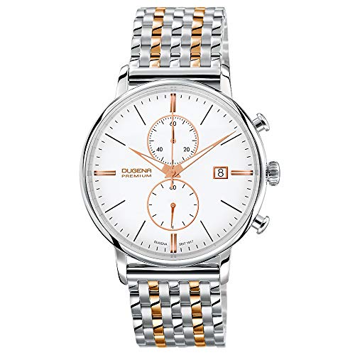 Dugena Herren-Armbanduhr 7090169 Festa Chrono, Chronograph, Bicolor Zifferblatt, Edelstahlgehäuse, Saphirglas, Edelstahlarmband, Doppelfaltdrückerschließe, 5 bar von Dugena