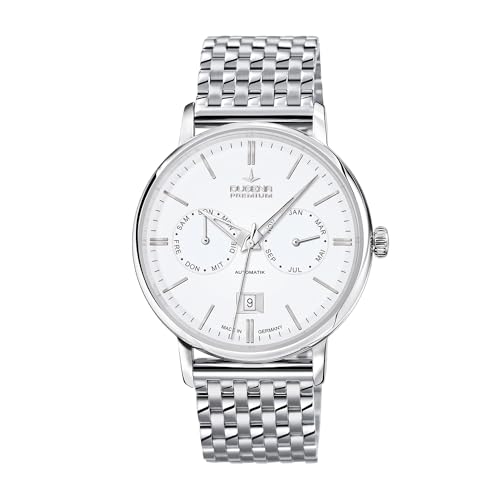 Dugena Herren-Armbanduhr 7090330 Festa Kalender, Automatik, Vollkalender, weißes Zifferblatt, Edelstahlgehäuse, Saphirglas, Edelstahlarmband, Doppelfaltdrückerschließe, 5 bar von Dugena