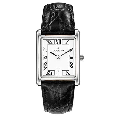 DUGENA Unisex-Armbanduhr 4460699 Quadra Classica, Quarz, weißes Zifferblatt, Edelstahlgehäuse, gehärtetes Mineralglas, Lederarmband, Dornschließe, 3 bar von Dugena