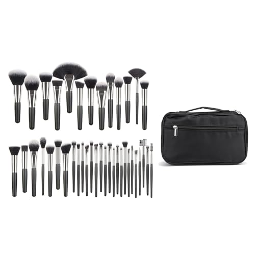 DUIMIMI 40-teiliges Make-up-Pinsel-Set mit weichem Synthetik, Holzgriffen und Aluminiumrohren für Grundierung, Rouge, Lidschatten, Lippenanwendung, inklusive Aufbewahrungstasche von Duimimi