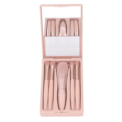 DUIMIMI 5pcs tragbare Make -up -Pinsel mit Spiegelbox, Aprikosen rosa kosmetischer Pinsel -Set für Foundation, Rouge, Lidschatten, Reisefreundlichkeit für Frauen von Duimimi