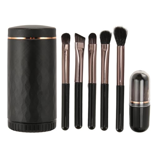 DUIMIMI 6 in 1 tragbares Make -up -Pinsel -Set mit Spiegel - Essentielle Pinsel für Fundament, Mischung, Pulver, Lidschatten, Augendefinition und Lippen -Make -up, weiße Farbe (Schwarz) von Duimimi