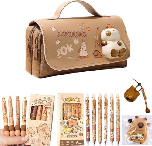 Dujuanus Capybara Federmäppchen, Capybara Schreibwaren Set mit Capybara Radierbarer Kugelschreiber & Squeeze Quetschspielzeug, für Mädchen Jungen, Dujuanus Capybara Federmäppchen, Capybara Schreibwaren Set mit Capybara Radierbarer Kugelschreiber & Squeeze Quetschspielzeug, für Mädchen Jungen, von Dujuanus