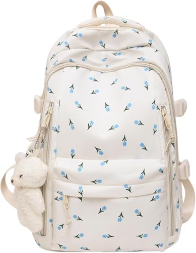Dujuanus Blumen Rucksack Schulrucksack Teenager Aesthetic Backpack Japanische Schultasche Mädchen Rucksack Schule School Bag für die Schulranzen Mädchen (01#) von Dujuanus