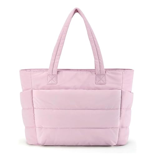Dujuanus Handtasche Damen Groß Puffer, Puffer Schultertaschen, Gesteppte Tasche Stepptasche mit Reißverschluss, Hobo Bag Handtasche für Einkaufen Schule Reisen Arbeit (Pink) von Dujuanus