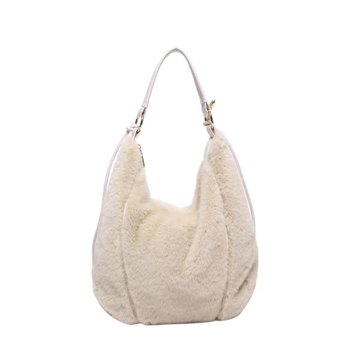 Dujuanus Tragetasche Plüsch - Damen Kunstfell Pelzige Tote Tasche,Flauschige Tragetasche mit Reißverschluss, Schultertasche, Große Kapazität Umhängetasche (Beige) von Dujuanus