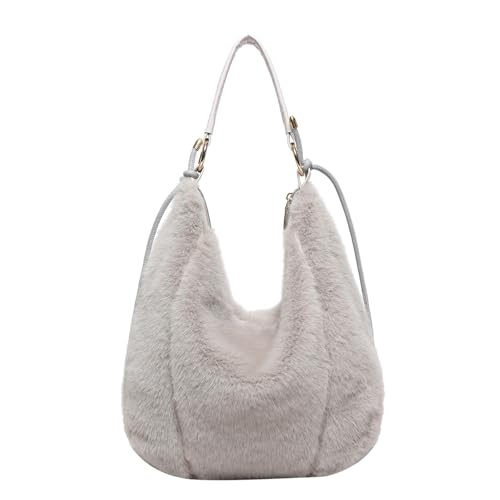 Dujuanus Tragetasche Plüsch - Damen Kunstfell Pelzige Tote Tasche,Flauschige Tragetasche mit Reißverschluss, Schultertasche, Große Kapazität Umhängetasche (Gray) von Dujuanus