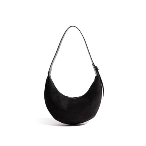 Dujuanus Wildleder Handtasche Damen, Umhängetasche Damen klein Hobo Bag, Braune Geldbörsen für Damen, Wildleder-Halbmond-Umhängetasche (Black) von Dujuanus