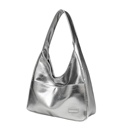 Tragetaschen für Damen große Umhängetasche Hobo Tote Bag aus veganem Kunstleder lässige Retro Schulterhandtasche für den täglichen Gebrauch (Sliver) von Dujuanus