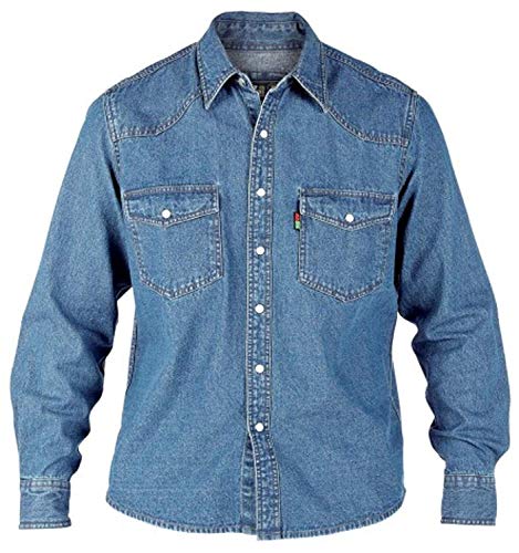 Duke Herren Jeanshemd Steingewaschen - Blau, L Brust 101 - 104cm von D555