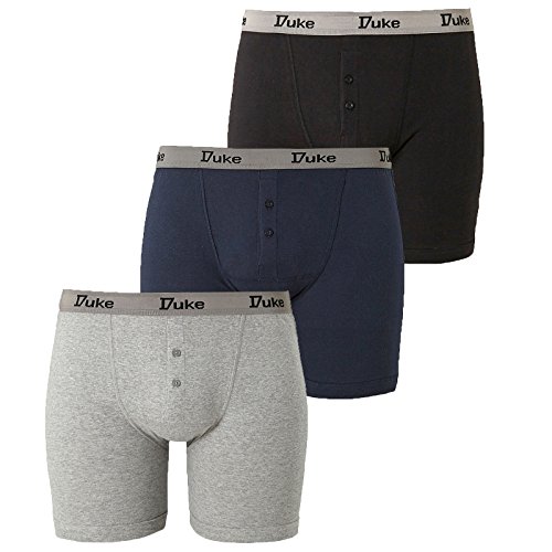 Duke London Große Größe Herren Neu 3 Packung Knopfleiste Baumwolle Trunks Boxer Shorts - Grau - Marineblau - Schwarz - 3er Pack, 3XL von Duke London