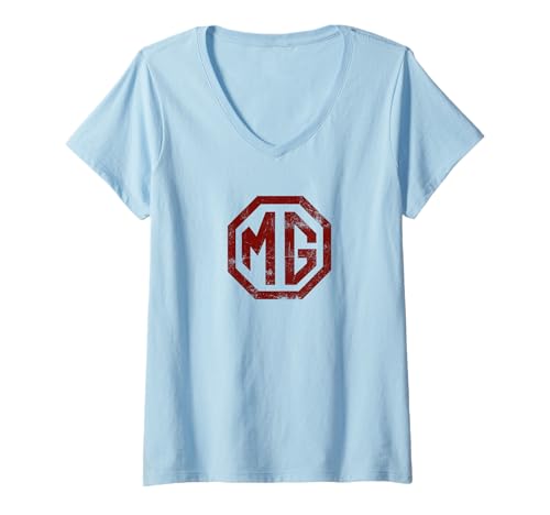 Damen Kleines Logo von British Motor MG T-Shirt mit V-Ausschnitt von Duke & Sons