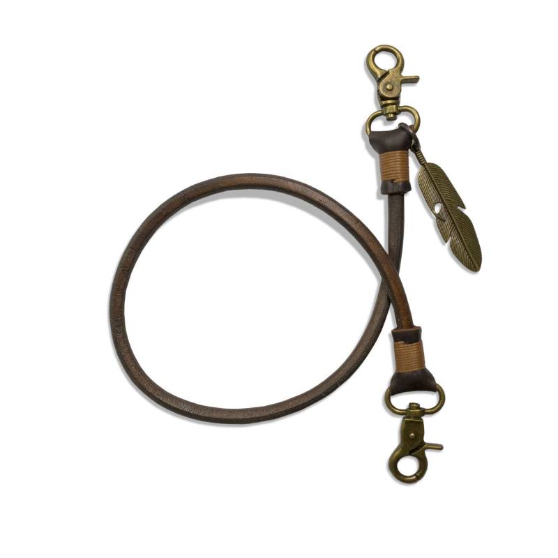 Schlüsselanhänger, Braunes Leder, 50 cm, Mit Altbronzefarbener Feder von DukeAndSonsLeather