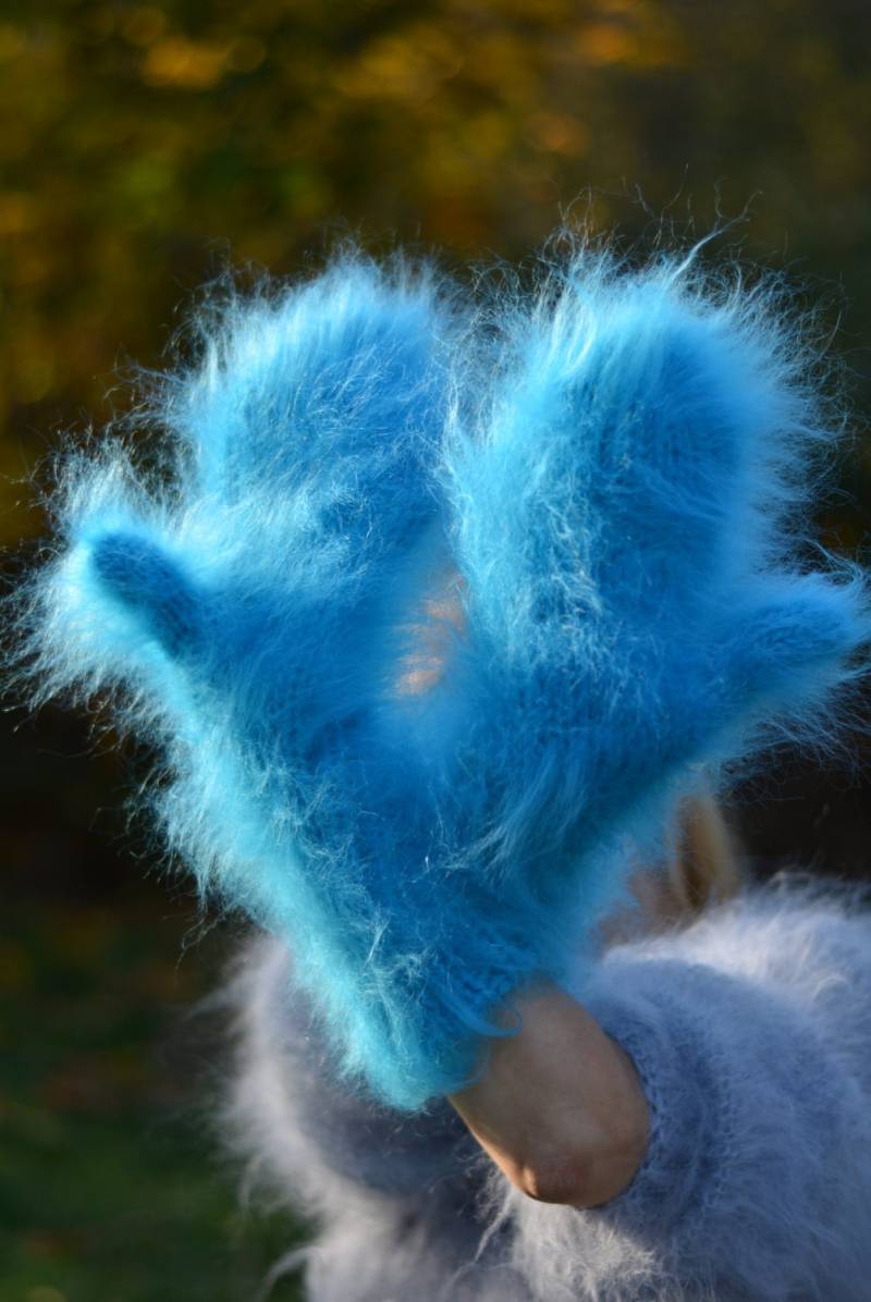 Bestellung Handgemachte Fäustlinge Handgestrickte Mohair Dicke Fuzzy Muffs Chunky Weiche Dukyana von Dukyana