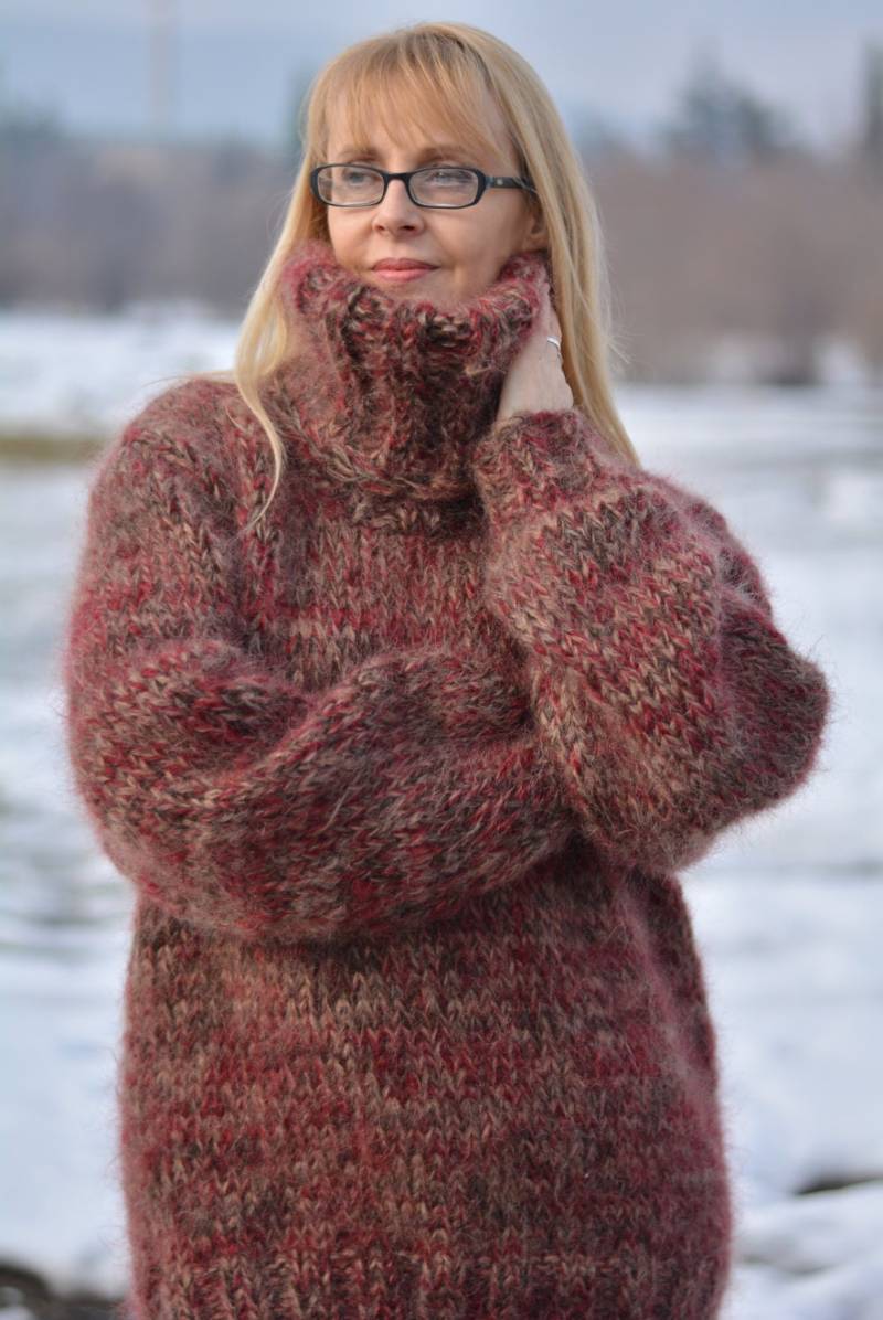 Dicker Herren Mohair Pullover Handarbeit Gestrickt Dicker Weicher Chunky Tneck Warm Puller von Dukyana