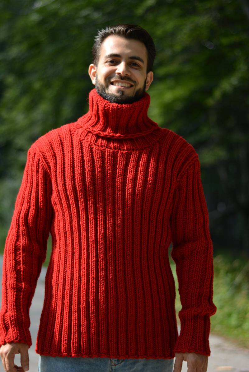 Hand Gestrickter Wollpullover Dicker Handgemachter Herrenpullover Grobstrick Wolle Pulli Rollkragenpullover Warmer Pullover Einheitsgröße S M L Xl von Dukyana