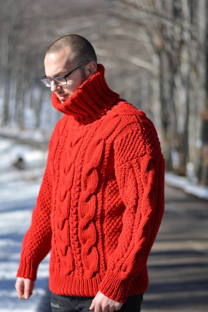 Hand Gestrickter Wollpullover Dicker Handgemachter Herrenpullover Grobstrick Wolle Pulli Rollkragenpullover Warmer Pullover Einheitsgröße S M L Xl von Dukyana