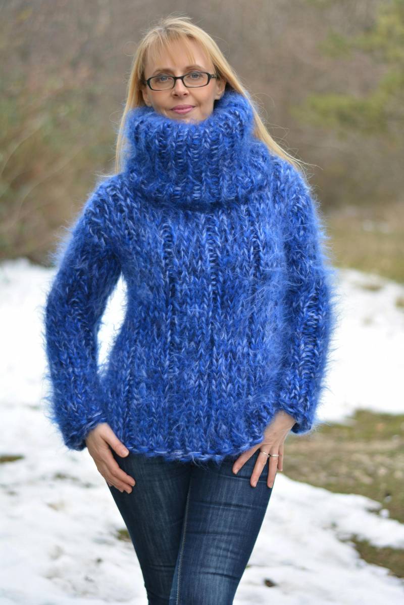Handgefertigter Mohairpullover Handgestrickter Grobstrick Pullover Fuzzy Tneck Weicher Großer Maschenpullover Unisex Warm Von Dukyana von Dukyana
