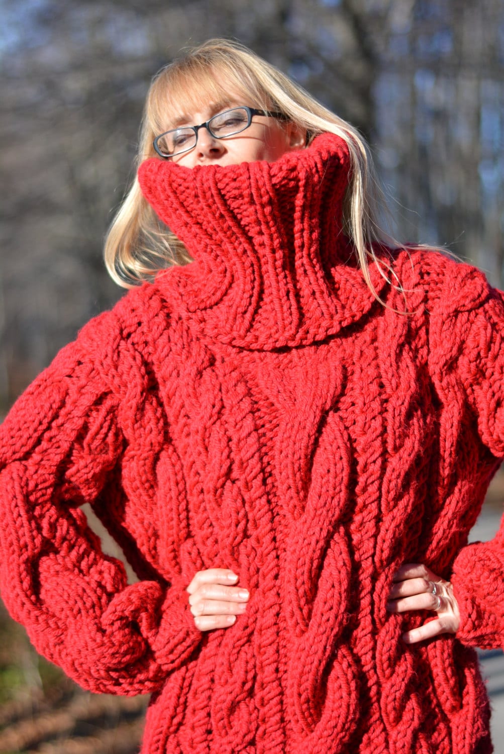 Handgestrickter Pullover Dicker Wollpullover Handgestrickter Weicher Zopfmuster Unisex Rot Dukyana Handgestrickter Pullover Dicker Wollpullover Handgestrickter Weicher Zopfmuster Unisex Rot Dukyana von Dukyana