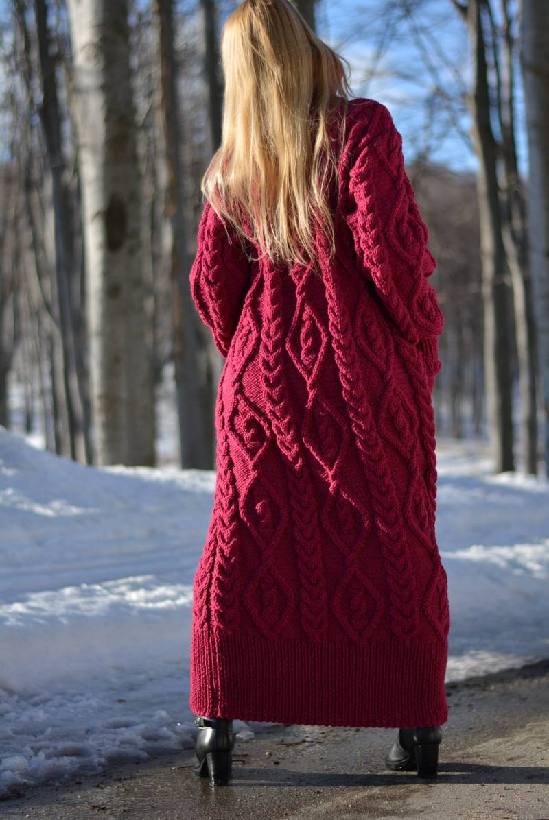 Handmade Wolle Kleid Handgestricktes Tneck Pullover Gestrickter Zopfpullover Langes Zopfkleid Wollpullover Plus Size Dukyana von Dukyana